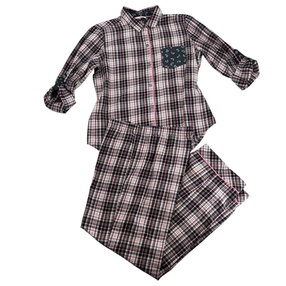 Victoria Secret Pink and Black Plaid Loungewear Pajama Set Sz. Medium